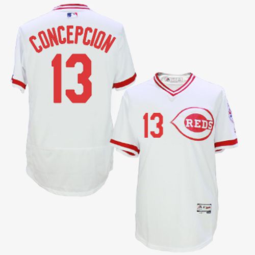 Reds #13 Concepcion White Flexbase Authentic Collection Cooperstown Stitched MLB Jersey - Click Image to Close